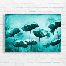 Autumn Poppy Floral Teal Canvas Print Large Picture Wall Art