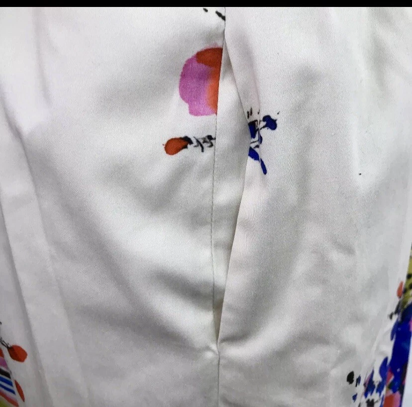 Abito Valentino rosso bianco multicolore stampa floreale dritto UK 12 nuovo con etichette £462