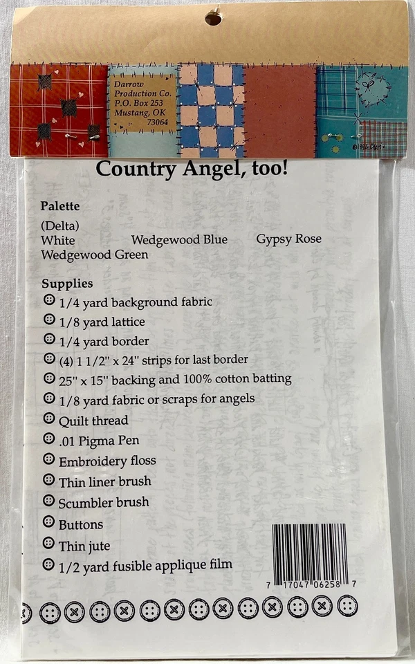 NUEVO 1992 Lindo como un botón patrón de costura 6258 Country Angel Too edredón de pared 14062 Foto 2 de 2