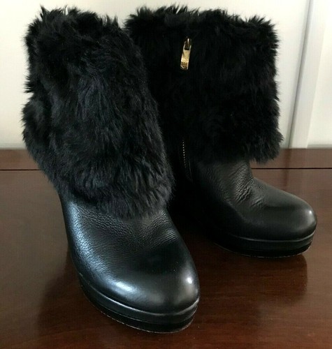 Wedge Boots Faux Fur Trim Inside Zipper 