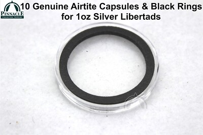 #ad #ad 10 Genuine Airtite Coin Capsules with BLACK Rings for 1oz Silver Libertads $12.95