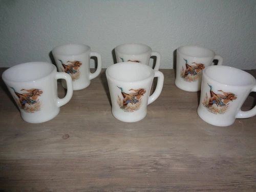 6 Anchor Hocking FIRE KING Duck Goose Pheasant Mallard Cups Mugs