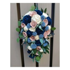 Mauve Navy Dusty Blue Sola Wood Cascading Bridal Bouquet and Wedding Flowers