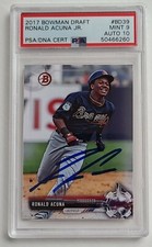 WOW Ronald Acuna Jr. SIGNED 2017 Bowman Draft RC Rookie AUTO PSA 9 PSA/DNA 10