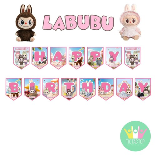Labubu Monsters PERSONALISED Banner Bunting Flag. Party Lolly Bag Cake Balloon - Picture 2 of 3