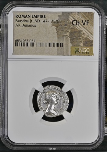 NGC Ch F Denarius of Faustina Jr. AD 147- 175/6 NGC Certified CHOICE FINE