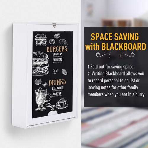 MDF Folding Wall-Mounted Drop-Leaf Table with Chalkboard Shelf White - Picture 6 of 9