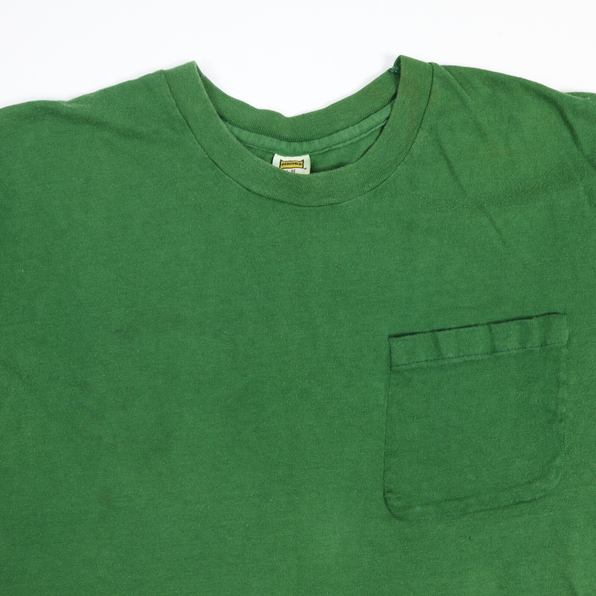 Vintage 50s 60s Hanes Plain Pocket T-shirt RARE Gold Logo Label Single  Stitch M