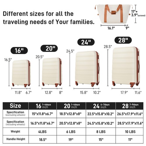 14Pc 16" 20" 24" 28" Hardside Luggage Suitcase TSA Set Packing Cubes Travel Bag - Picture 2 of 9