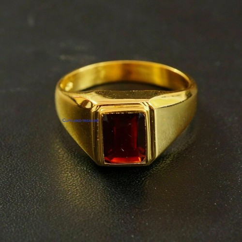 Natural Garnet Gemstone with 925 sterling silver Gold Plated Ring  For Men's #56 - Picture 1 of 4