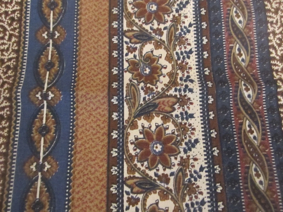 Marcus Bros Cotton Fabric Wallpaper Style Stripe Floral Brown Blue 2yd 13" x 42 - Image 4 of 4