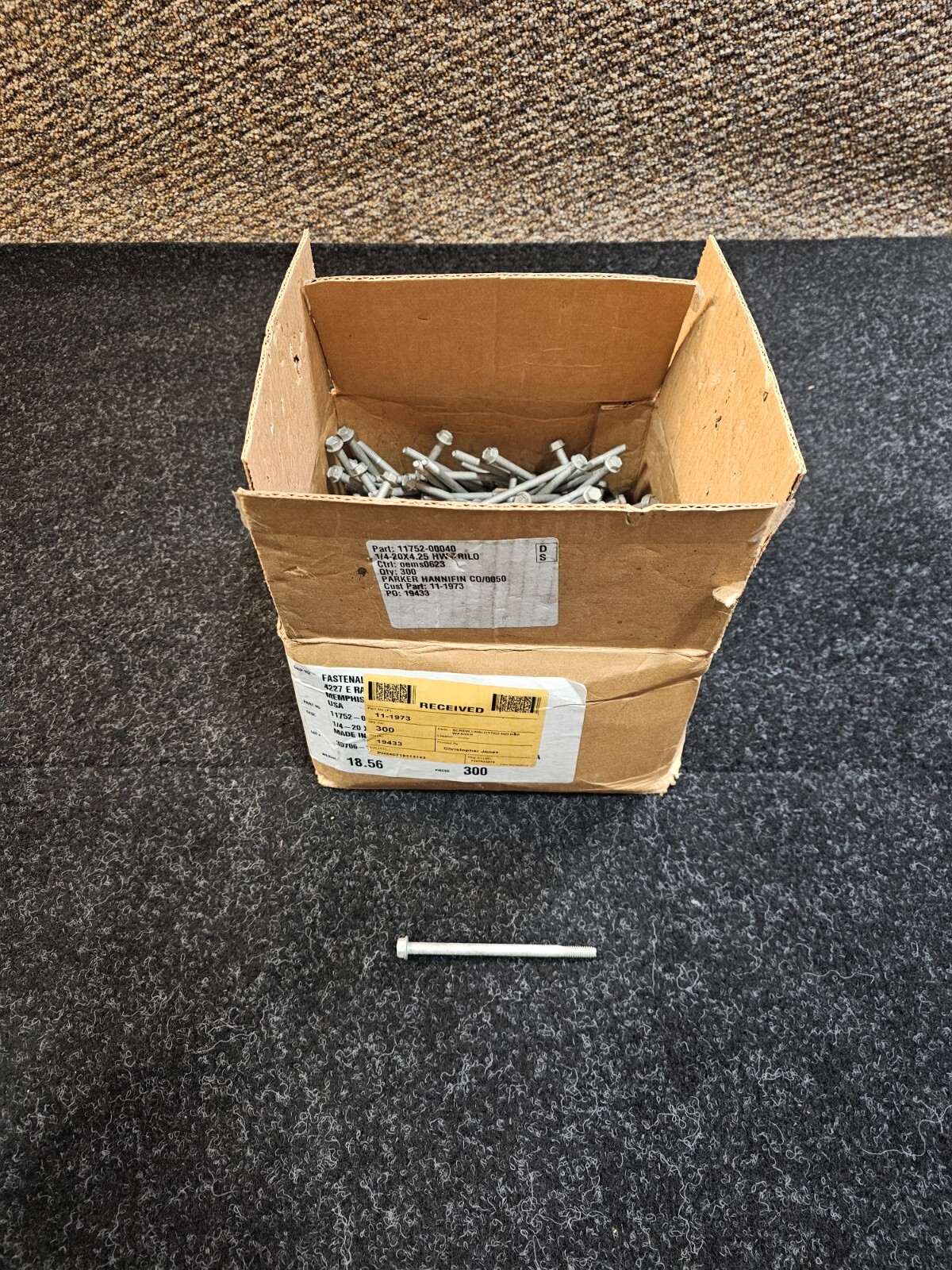 (QTY 300) Parker 1/4-20 X 4.25 Screw Unslotted Hex Washer 11752-00040