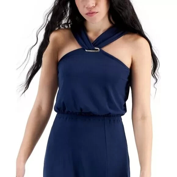 I.n.c. International Concepts Petite Halter Maxi Dress, Indigo Sea Sz-PL