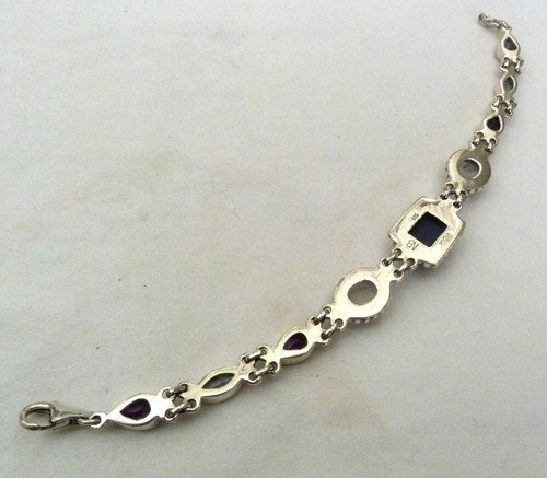 PULSERA NICKY MAYORDOMO LAPISLÁZULI AMATISTA PIEDRA LUNAR GEMAS PLATA ESTERLINA ESLABÓN - Imagen 9 de 11