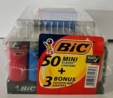 BIC Mini Classic Lighters Assorted Colors, 50 plus 3 FREE. Made In FRANCE