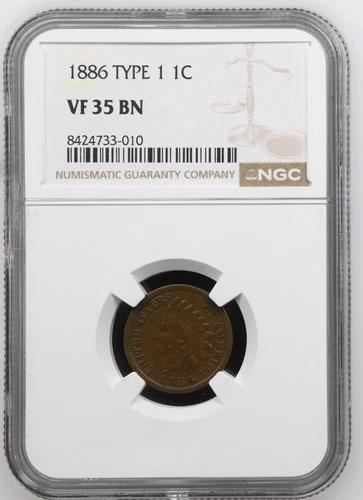 1886 Type 1 Indian Head Cent NGC VF35 BN