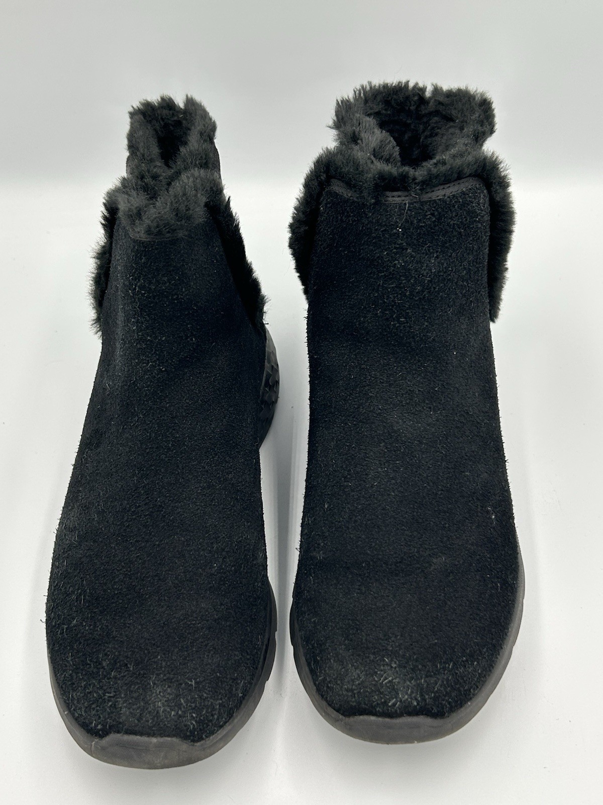 Skechers Women's Black Suede Booties Ankle Boots Elastic Side Flat