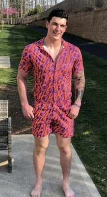 Zesties Mens Romper L Wildfire 80's 90's Colorful Pockets Retro Resort Beach