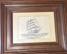 John Richard Perry Cutty Sark Clipper Ship Rare Drawing Signed 1976 *READ*