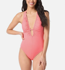Vince Camuto Women  s Plunge Cutout One-Piece Swimsuit Pop Coral Size 10 NWT