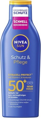 NIVEA SUN Schutz & Pflege Sonnenlotion LSF 50+, wasserfester Sonnenschutz mit Vi