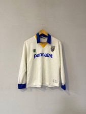 Vintage Parma AC Football Jersey Long Sleeve Parmalat Sponsor White Retro Soccer