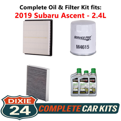 Fits: 2019 Subaru Ascent 2.4L Complete Oil, Air & Cabin Filter Kit (0W-20)