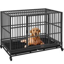 48-Inch Indestructible Rolling Dog Crate with Open-Top Design, Black