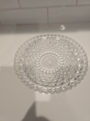 Vintage Clear Glass Round Diamond Hobnail Flower Celery Relish Bowl Dish 7 1/4''