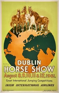 Original Vintage Poster DUBLIN HORSE SHOW IRISH INTERNATIONAL AIRLINES Travel OL