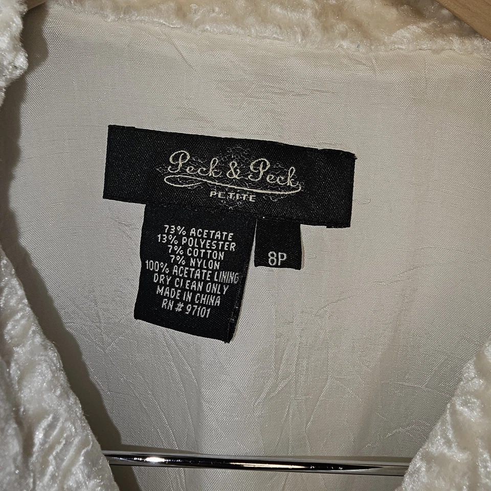 Peck & Peck Vest Womens Sz 8P White/Ivory Full Zip Goldtone Hardware Shimmer  - Image 3 of 4