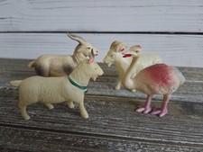 Antique Celluloid Toys, Set of 4 Goat, Rams, Ostrich Toy Animal Figure