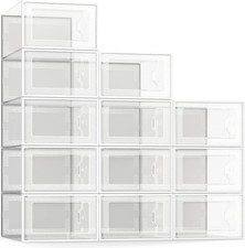 SEE SPRING 12 Pack Shoe Storage Box, Clear Plastic Stackable Shoe Organizer for