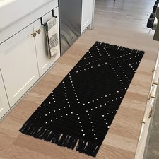Boho Kitchen Rug 2' x 4.3' Washable Bathroom Runner with Tassel, Moroccan Bla...