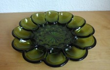 alter Glas Pressglas Eierteller Eierplatte Eier Servierteller grün 25 cm 12 Eier