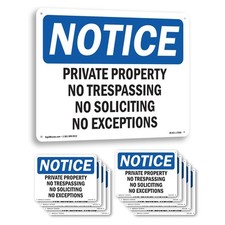 Private Property No Trespassing No Soliciting OSHA Notice Sign, Decal 5/10 Pack