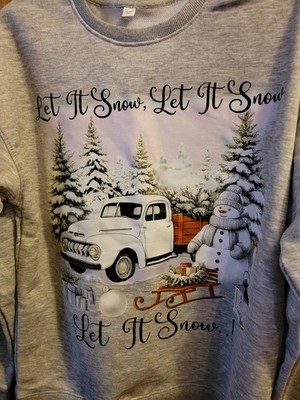 Sweatshirt, Gray w/vinyl ''Let it Snow'' w Snowman Womens Plus 2x