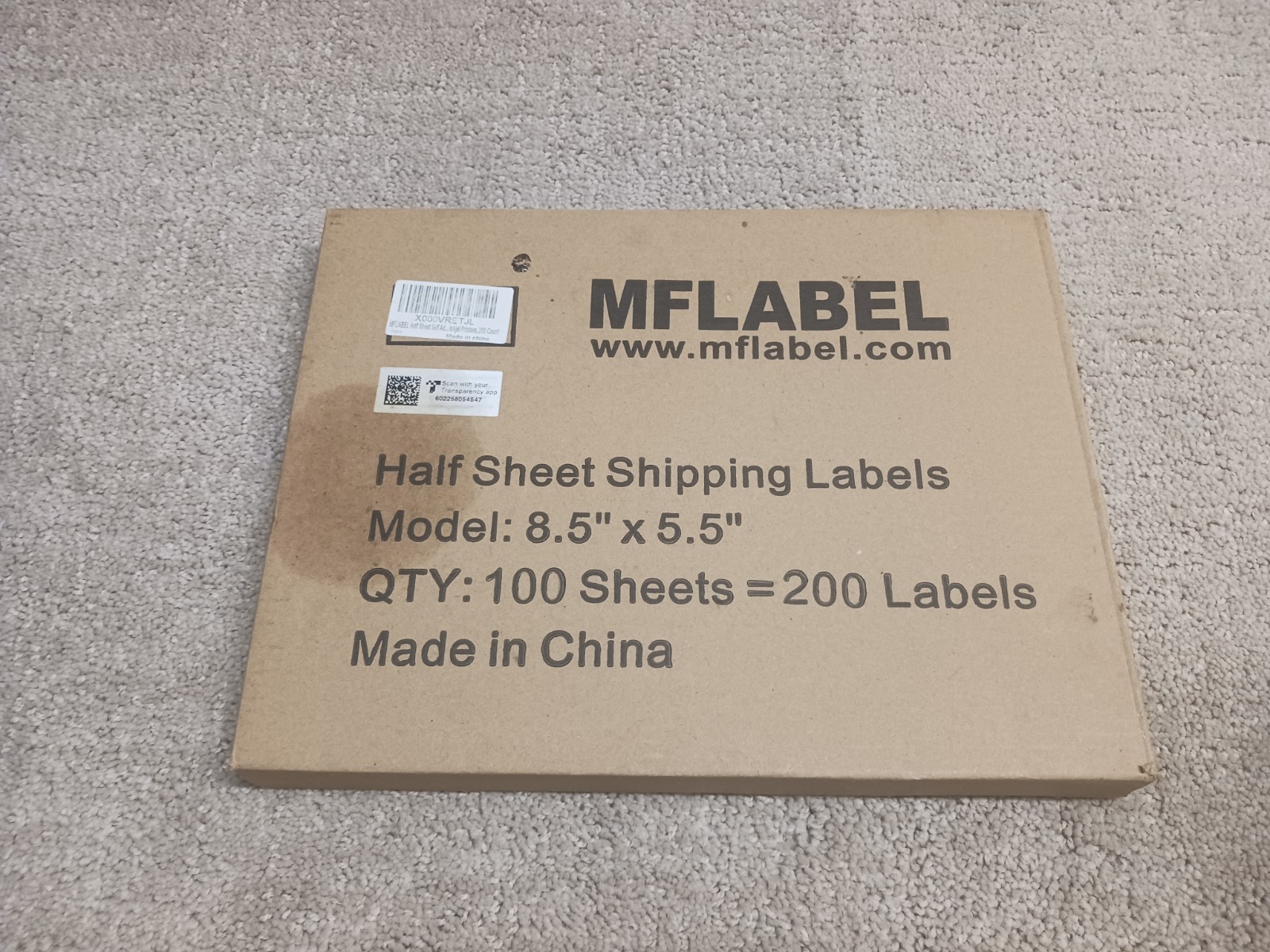 MFLable 8.5"x5.5" 100 Sheets = 200 Labels Half Sheet Shipping Labels