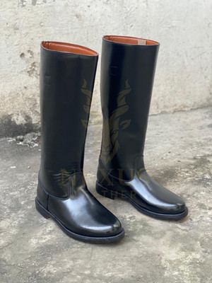Black Knee-High Leather Boots Crafted From Genuine Leather Horse Riding Boots