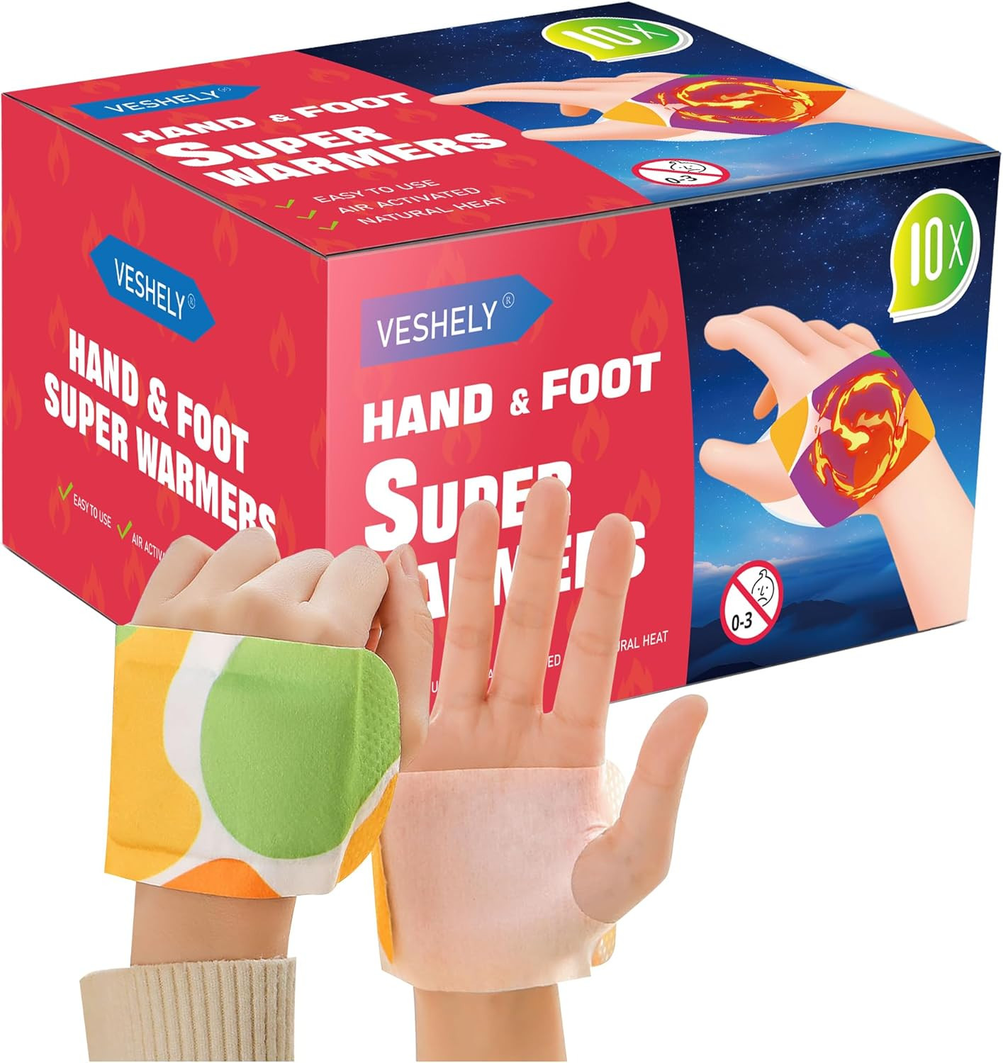 Hand Super Warmers - Long Lasting Natural Odorless Air Activated Warmers 10 Pack