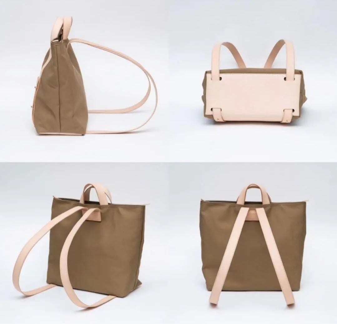 Hiro Leather Canvas Tote Backpack Khaki Beige Unisex Durable Vintage Bag image 3