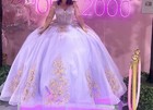 MODA 2000 Lavender Quinceañera Ball Gown Pink Bow Gold Embroidery — photo 3