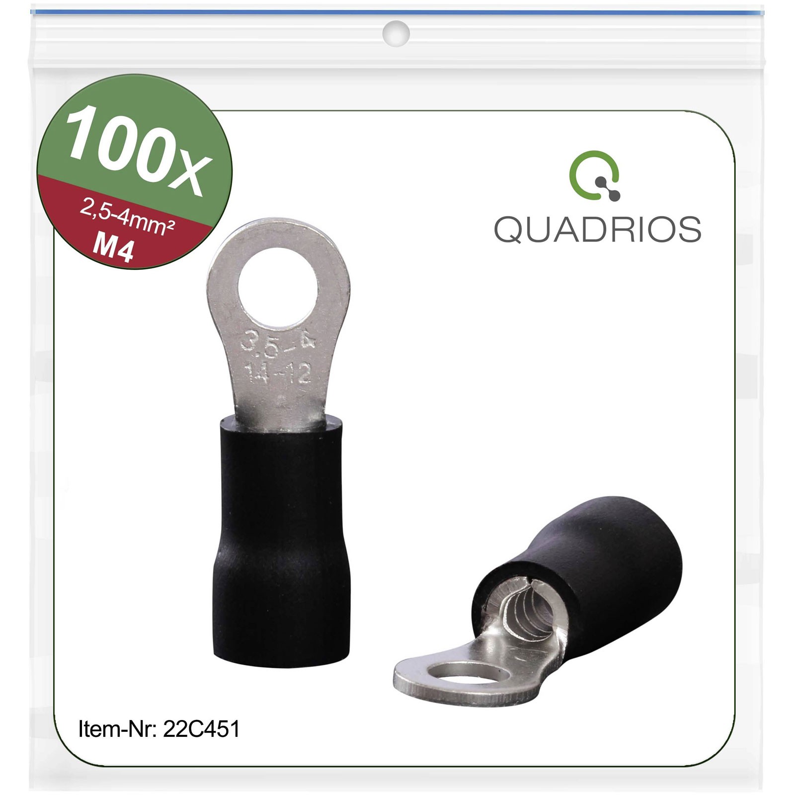 Quadrios Ring Terminal 4.0 mm² 4.3 mm Hole Partially Insulated