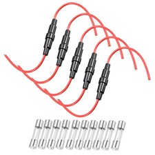 5Pcs 5x20mm Inline Screw Type Fuse Holder 20AWG Wire with 10Pcs 15A Glass Fuse