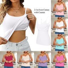 Women Camisole With Built in Bra Padded Vest Top With Shelf Cami Tank T Shirts