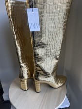 Stivali al ginocchio Zara Gold Airfit soletta tecnica donna UK 6 EU39 nuovi