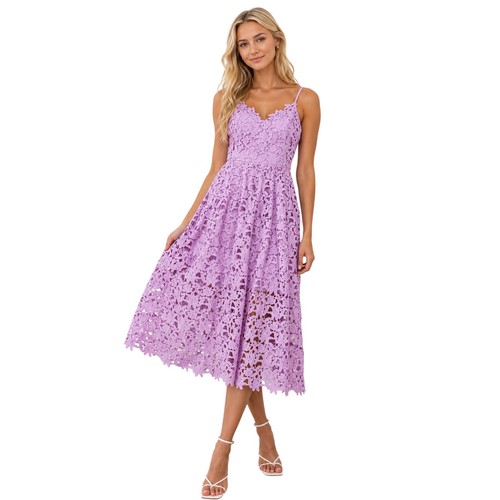 ASTR the Label Lace Cami Midi Dress Lavender Purple Floral Fit Flare Size M