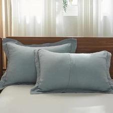 Simple&Opulence 100% French Linen Pillowcases with Embroidery – Pack of 2, Was
