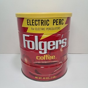 VTG Folger’s 48oz Mountain Grown  Coffee Can Tin Electric Perc Original Lid Nice