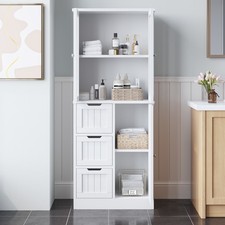FCH 58" Tall Bathroom Storage Cabinet with Glass Display Doors and Shelves White